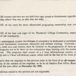Text of a petition from 1990 asking for mandatory sexual assault and harassment awareness, education, and defense training