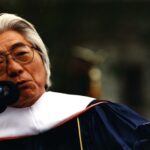 Speakers at the microphone at Commencement 1996