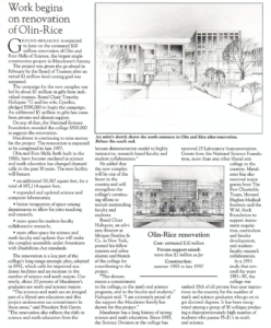 Article about Olin-Rice renovations, in Macalester Today May 1995