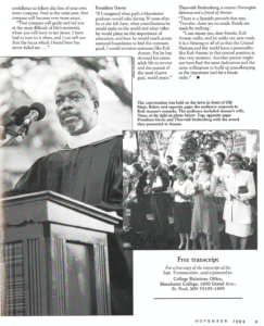 Photos in article about Kofi Annan at Convocation, in Macalester Today November 1994