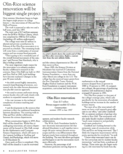 Olin-Rice renovation article in November 1994 Macalester Today
