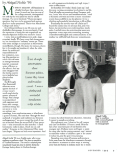 Article and photo of Abigail Noble, Class of 1996, in Macalester Today November 1995