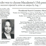 Article about Presidential Search, in Macalester Today November 1995