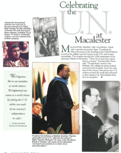 Article about Opening Convocation Fall 1995, in Macalester Today November 1995