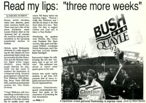 The Mac Weekly 10/16/1992 article about presidential election rally