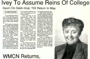 The Mac Weekly 2/12/1993 article about Provost Betty Ivey as acting president