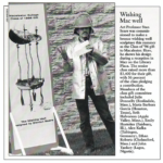 Photo of Stan Sears and a drawing of The Wishing Well, the Class of 1996 class gift