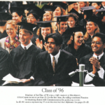 Picture of students in caps and gowns at 1996 Commencement, from the Mac Today