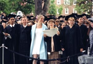 Graduating students in caps and gowns at Commencement 1996