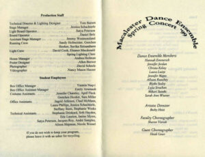 Program for Spring Dance Concert 1999
