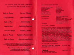 Program of For Colored Girls Who, 2001