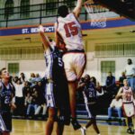 Photo of Men's Basketball players during a game for the 2000-2001 year