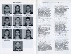 Images of the men's basketball roster for 2000-2001 along with Macalester athletic highlights