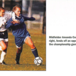 Photo of women's soccer with Amanda Cue '01 in Mac Today February 1999