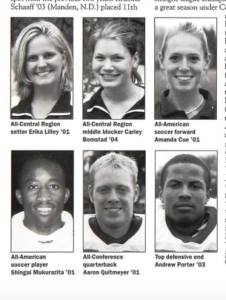 Photos of Mac athletes in Mac Today Summer 2001