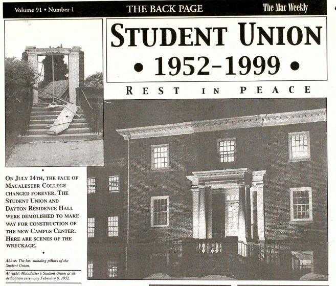 Student Union article in Mac Weekly 1999