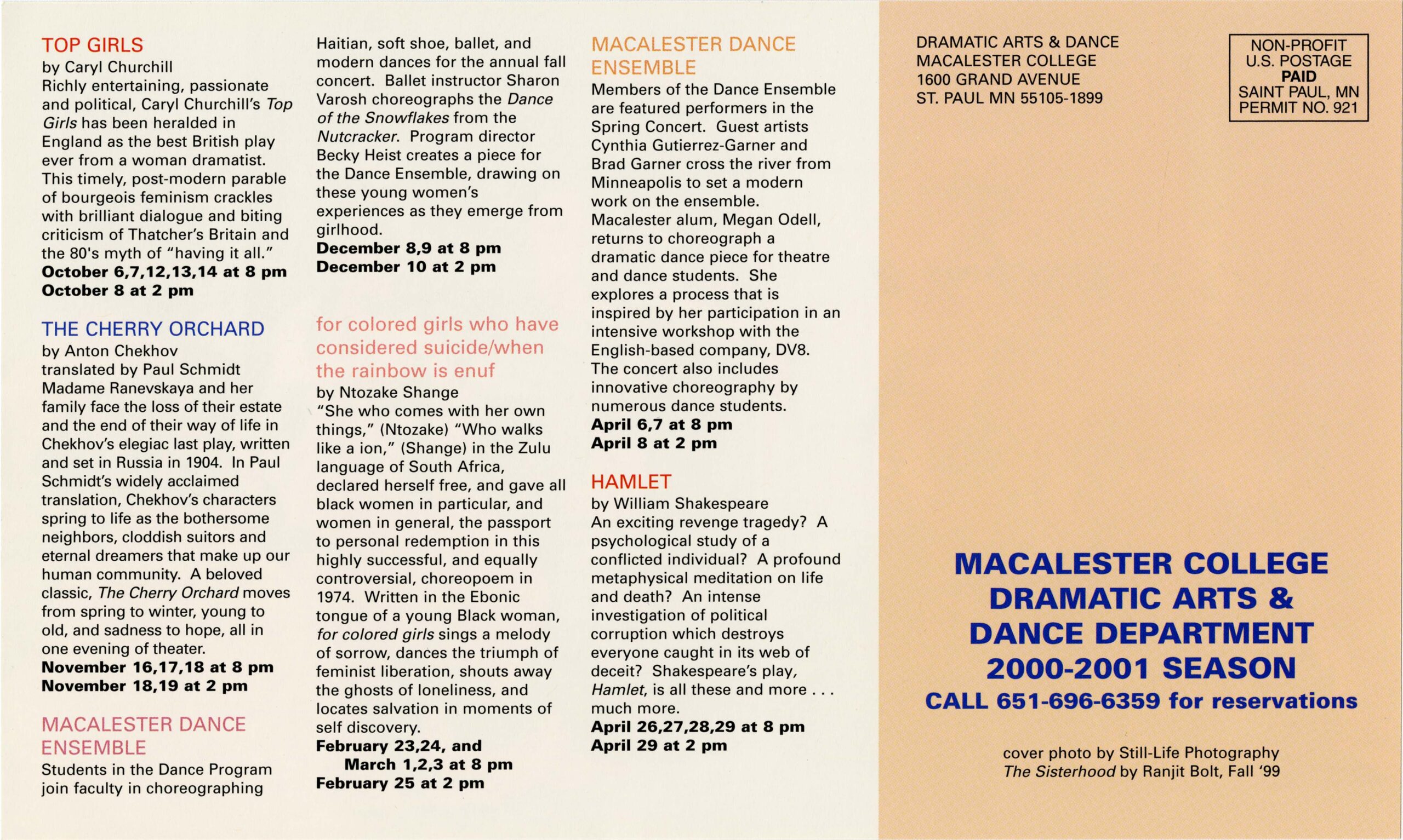 Overview of theater productions at Mac for 2000-20001 season