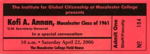 Kofi Annan '61 Convocation Ticket 4/22/2006
