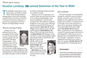 Heather Lendway '06 MIAC Swimmer of Year Spring 2006