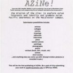 Promo poster for AZine, asking for submissions to raise explore and raise awareness about Asian and Asian Pacific interests and identity