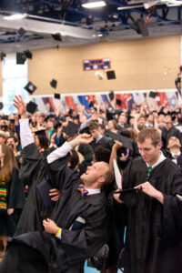 Students throwing their caps in the air during commencement