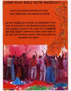 Flyer advertising a Holi event with MASECA in 2011