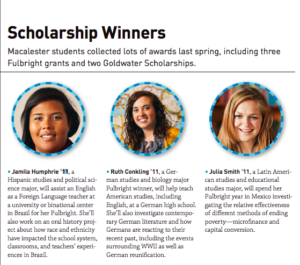 Class of 2011 winners include Jamila Humphrie, Ruth Conkling, and Julia Smith