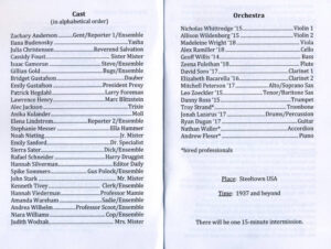 Program listing cast and orchestra