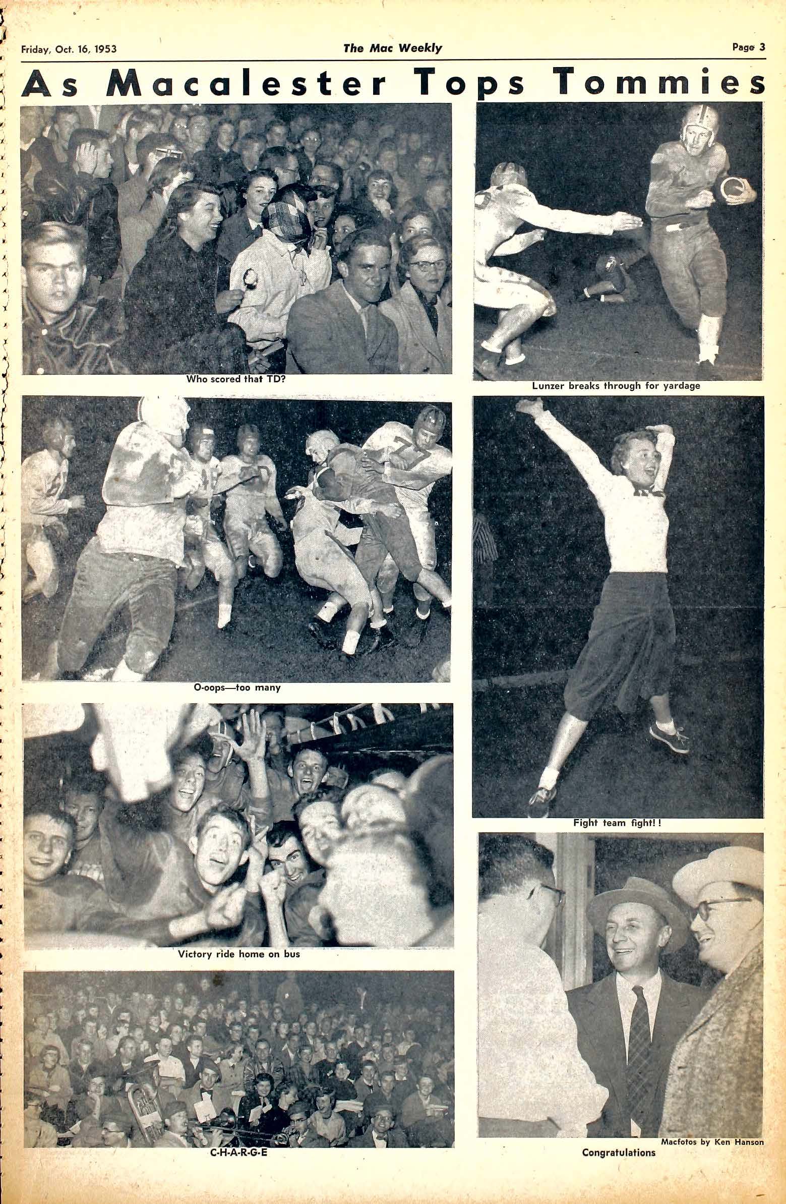 The Mac Weekly, October 16, 1953. Football.