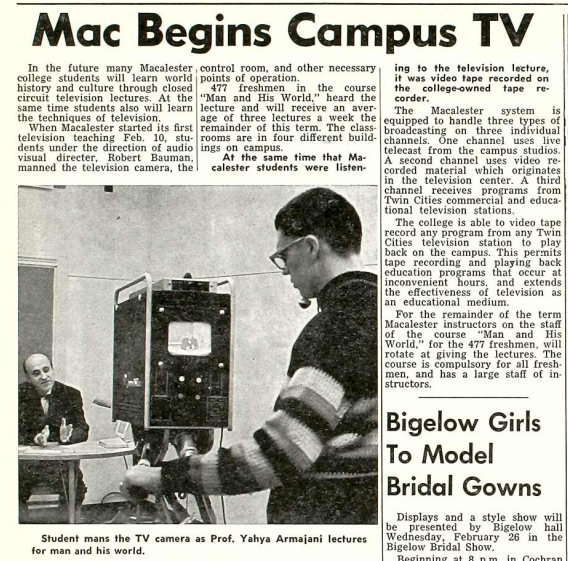The Mac Weekly, February 21, 1964. Campus TV.