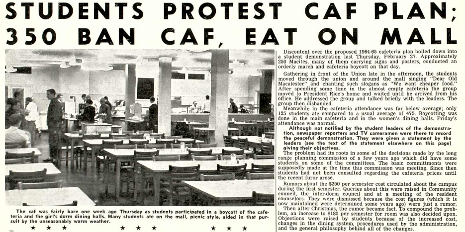 The Mac Weekly, March 3, 1964. Students Protest Caf.