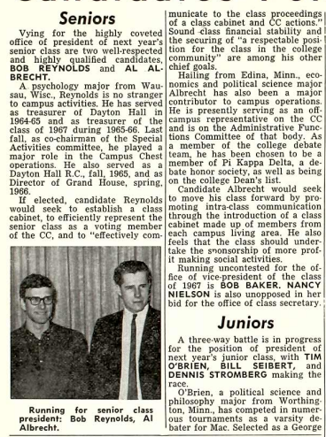 The Mac Weekly, April 15, 1966. Candidates for Senior Class President.