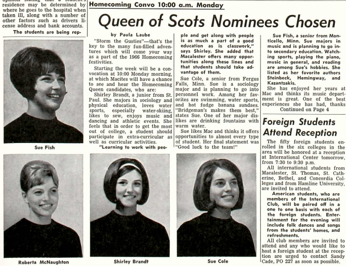 The Mac Weekly, October 7, 1966. Queen of Scots Nominees.