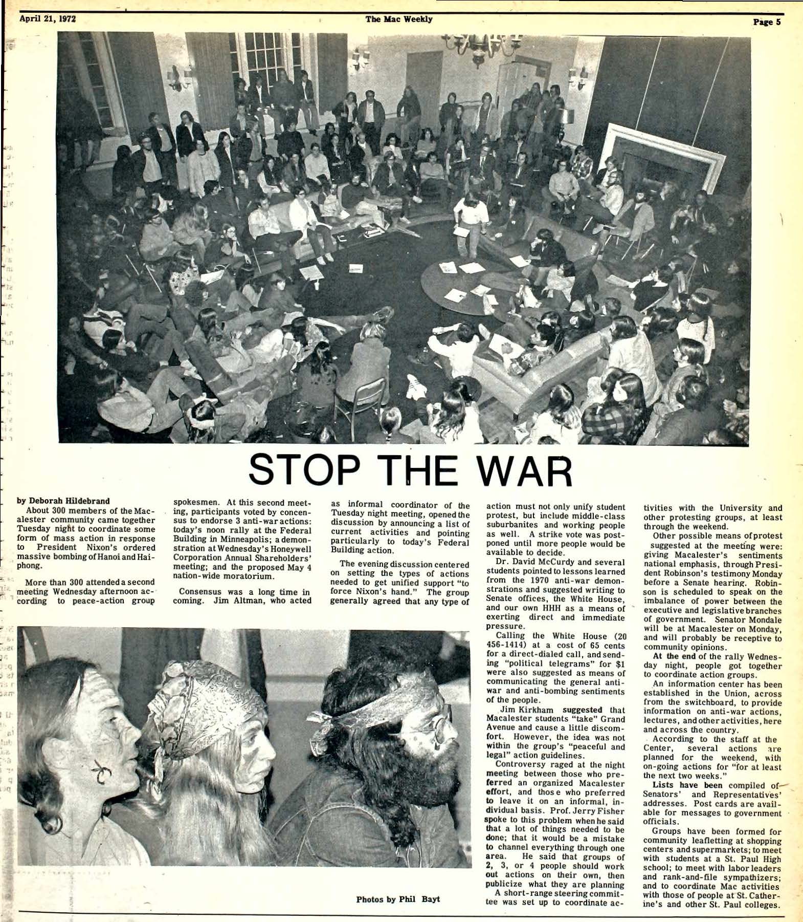 The Mac Weekly, April 21, 1972. Stop the War.