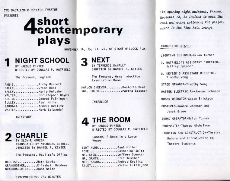 Theatre and Dance Collection. Night School; Charlie; Next; The Room, 1980