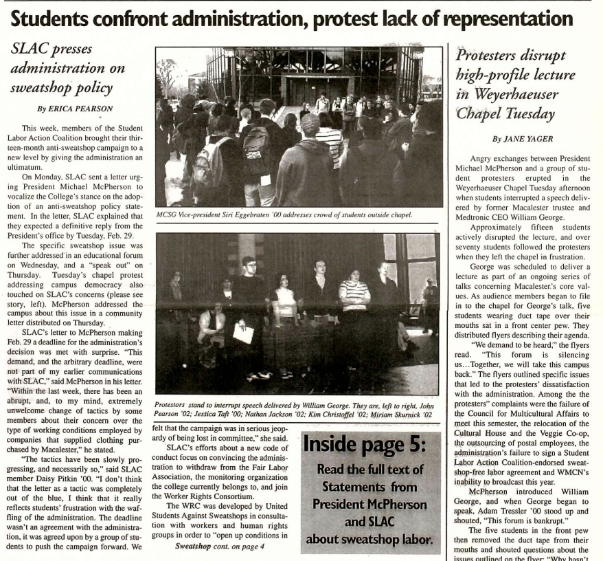 The Mac Weekly, February 25, 2000. Protests.