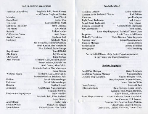 Theatre and Dance Collection. Excerpt from the program for The Jester 2004-5