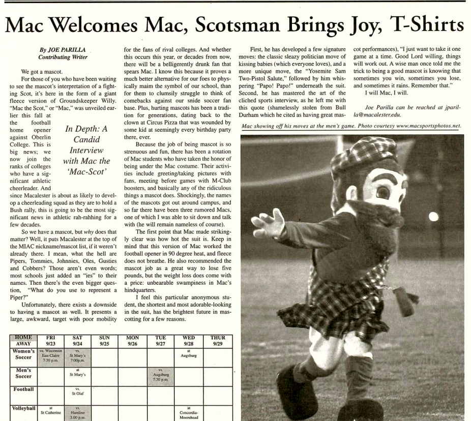 The Mac Weekly, September 23, 2005. Mac Welcomes Mac.