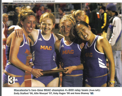 Mac Today, 2006. Macalester's Two-Time MIAC Champion 4x800 Relay Team.