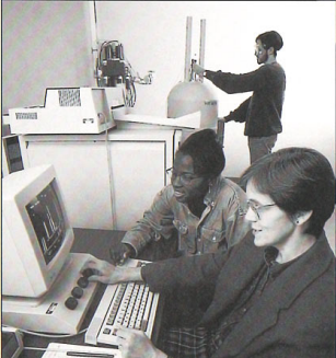 Mac Today, 1996. Martha Sarpong '97, Patrick Braun '97 and Rebecca Hoye.